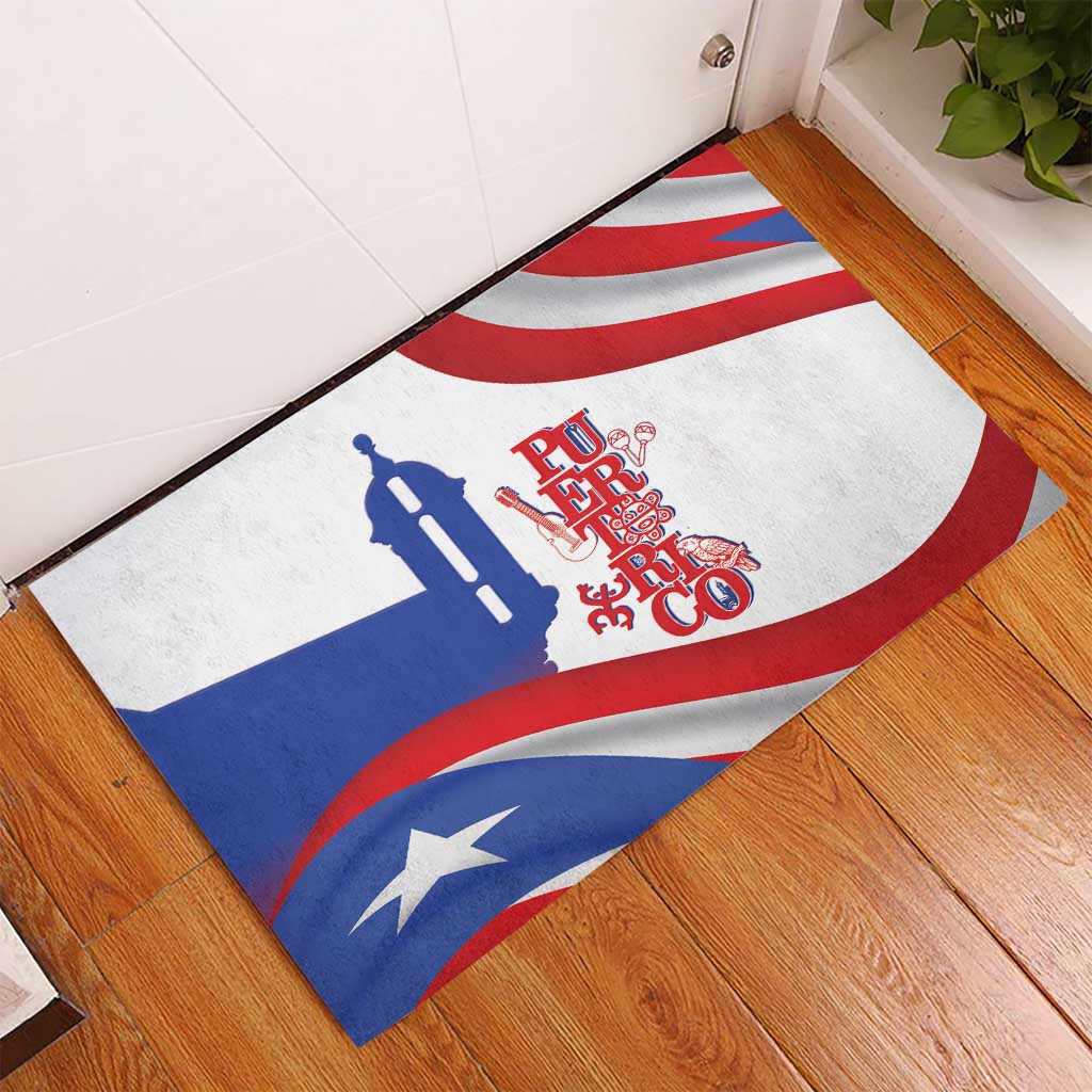 Puerto Rico Rubber Doormat Puerto Rican Proud El Morro Flag Wave Style