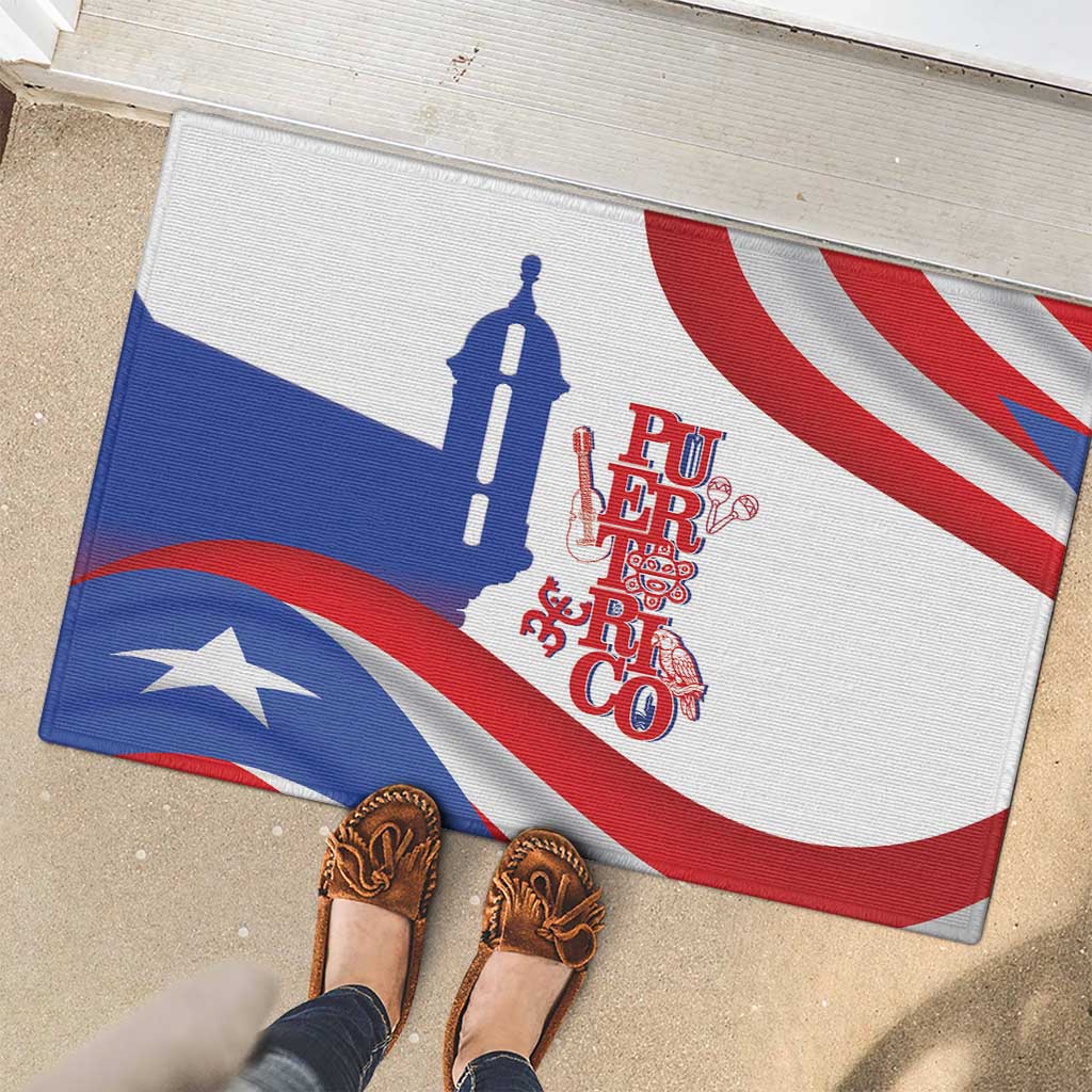 Puerto Rico Rubber Doormat Puerto Rican Proud El Morro Flag Wave Style