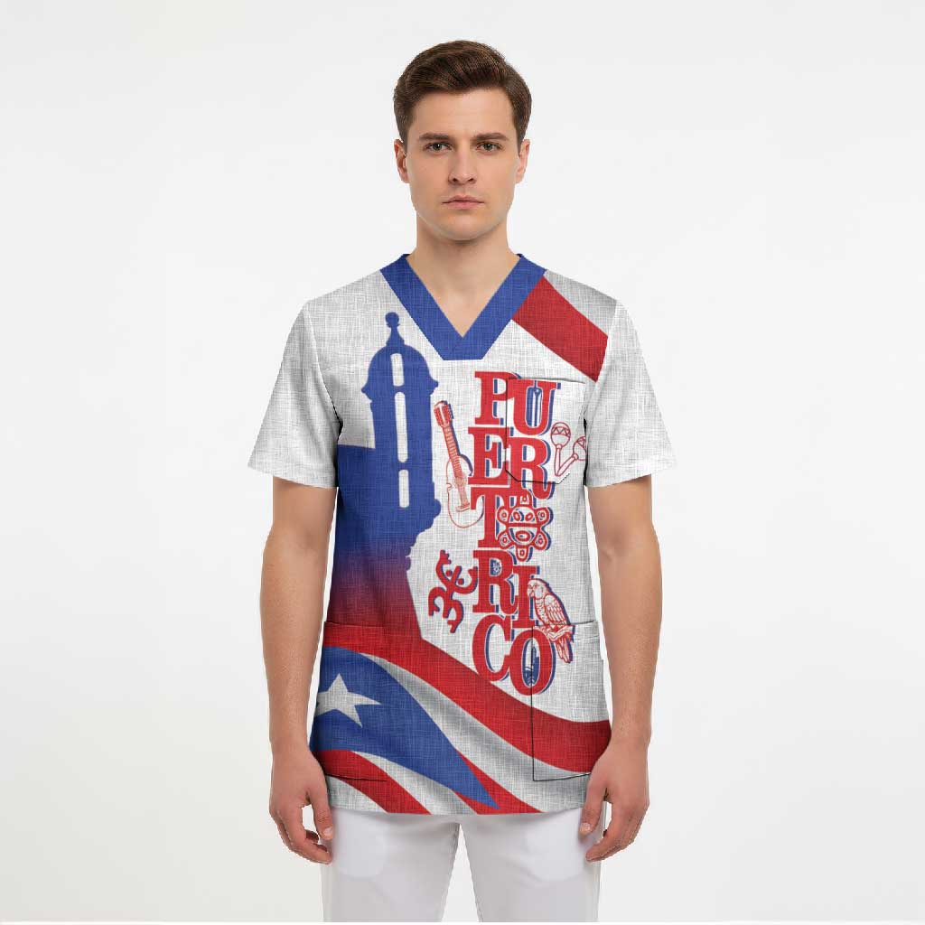 Puerto Rico Scrub Top Puerto Rican Proud El Morro Flag Wave Style
