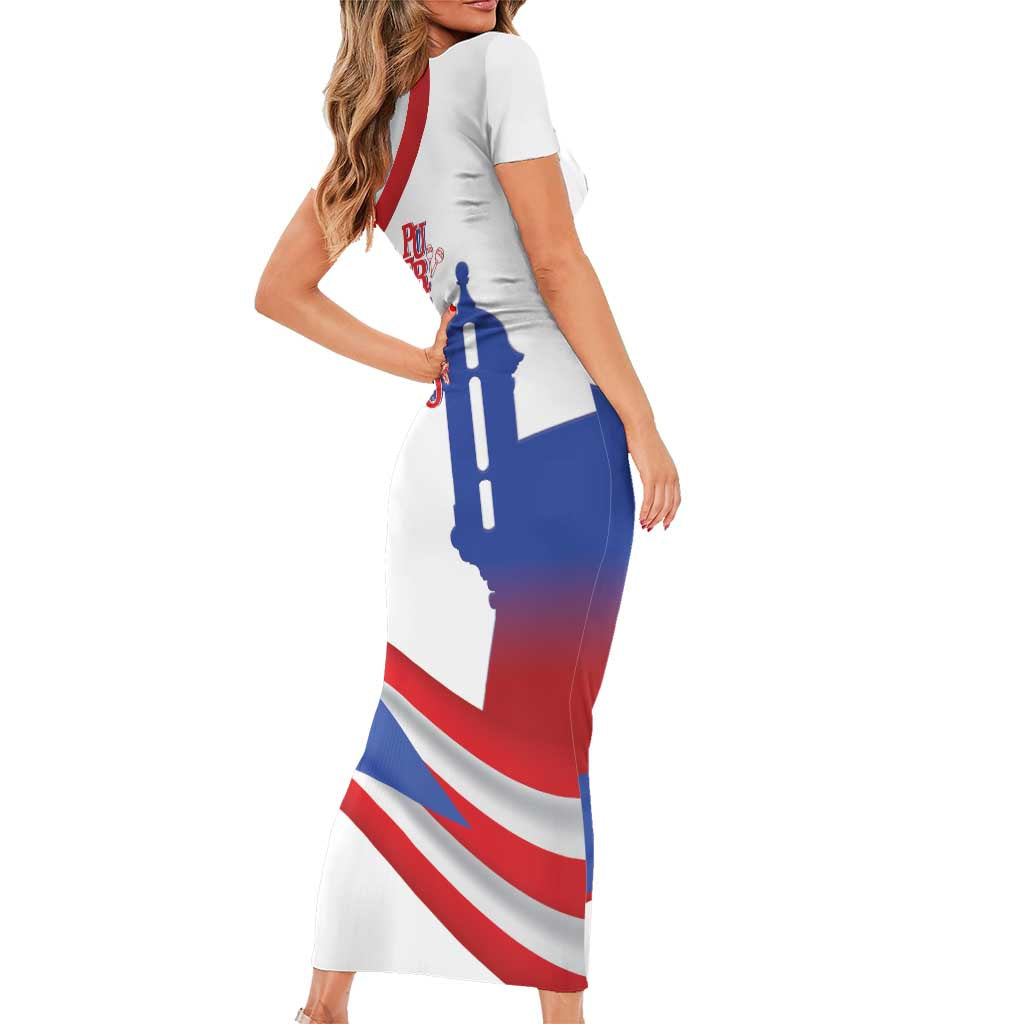 Puerto Rico Short Sleeve Bodycon Dress Puerto Rican Proud El Morro Flag Wave Style