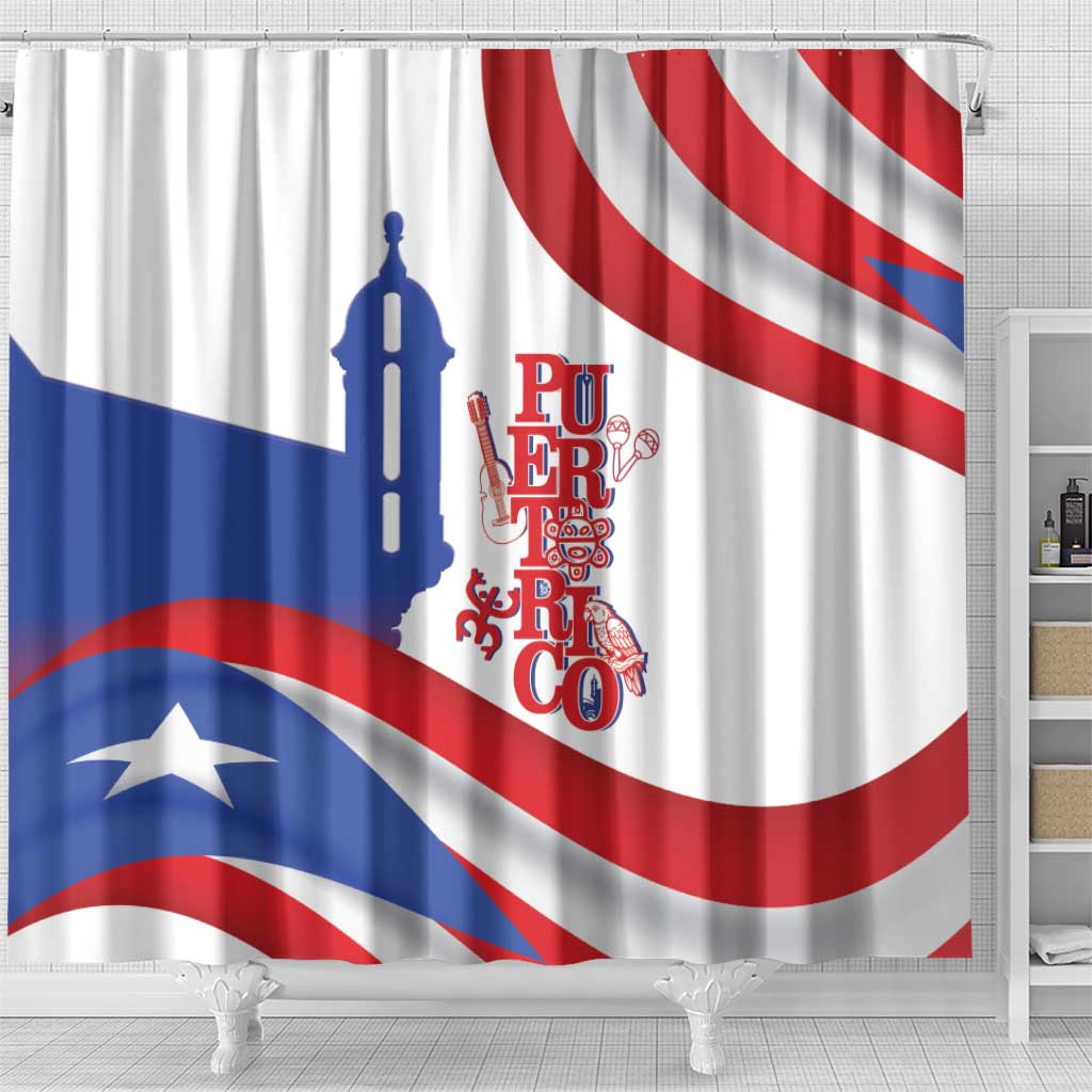 Puerto Rico Shower Curtain Puerto Rican Proud El Morro Flag Wave Style