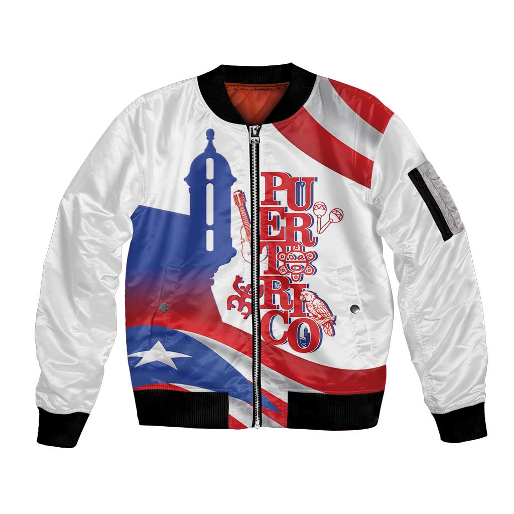 Puerto Rico Sleeve Zip Bomber Jacket Puerto Rican Proud El Morro Flag Wave Style