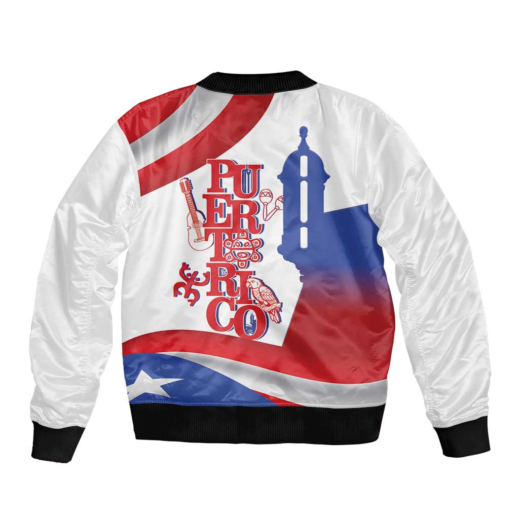 Puerto Rico Sleeve Zip Bomber Jacket Puerto Rican Proud El Morro Flag Wave Style