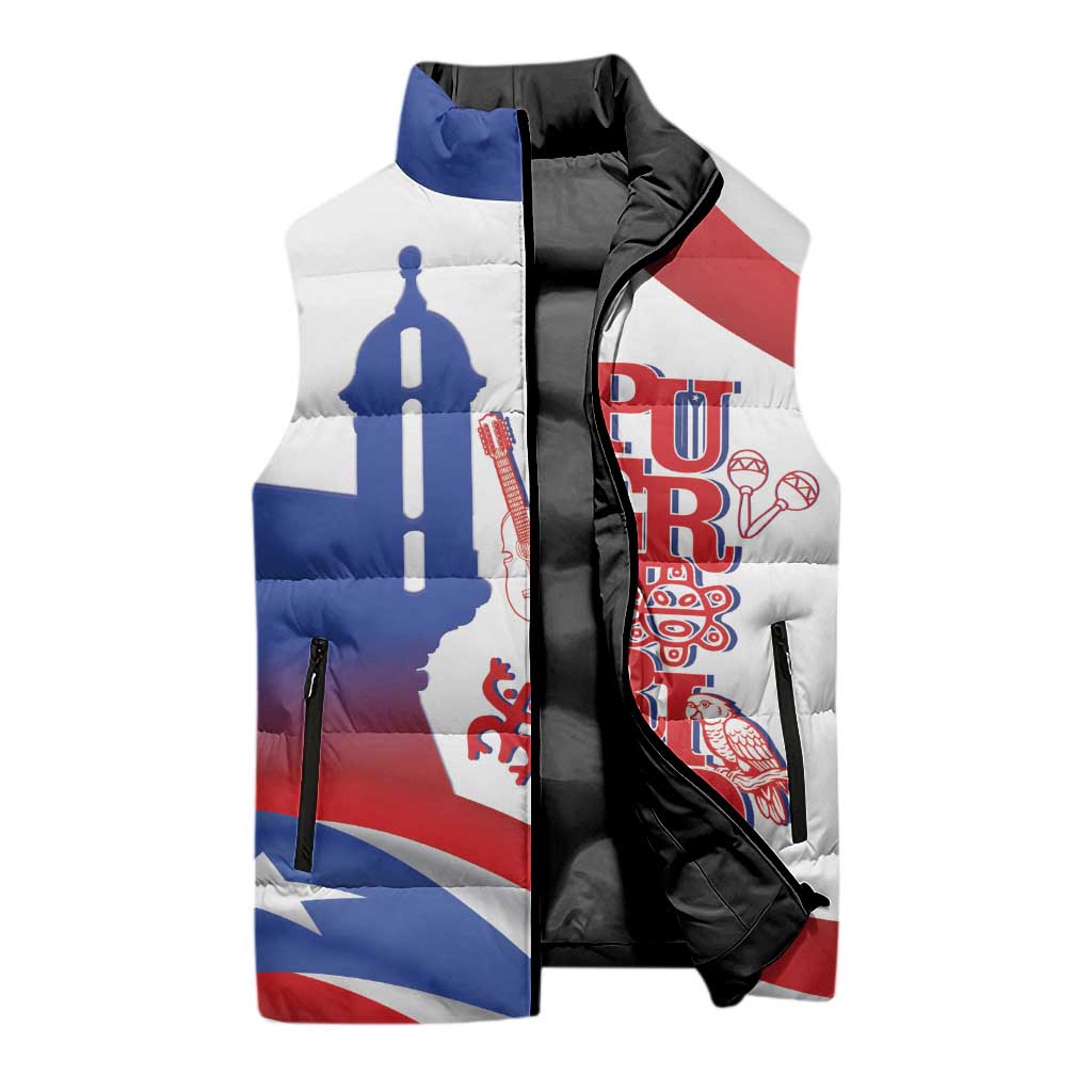 Puerto Rico Sleeveless Puffer Jacket Puerto Rican Proud El Morro Flag Wave Style