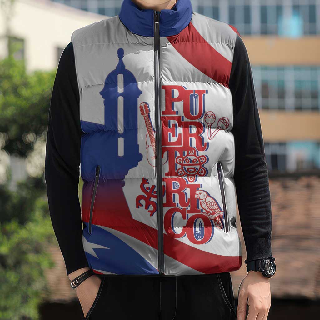Puerto Rico Sleeveless Puffer Jacket Puerto Rican Proud El Morro Flag Wave Style