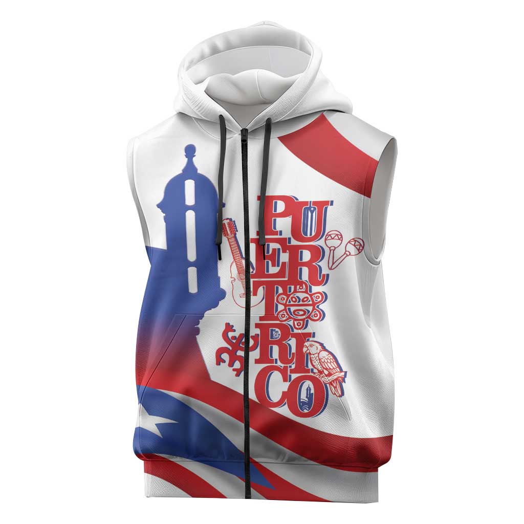 Puerto Rico Sleeveless Zip Hoodie Puerto Rican Proud El Morro Flag Wave Style
