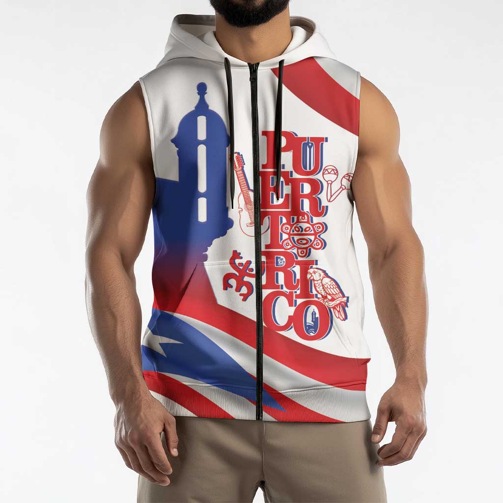 Puerto Rico Sleeveless Zip Hoodie Puerto Rican Proud El Morro Flag Wave Style