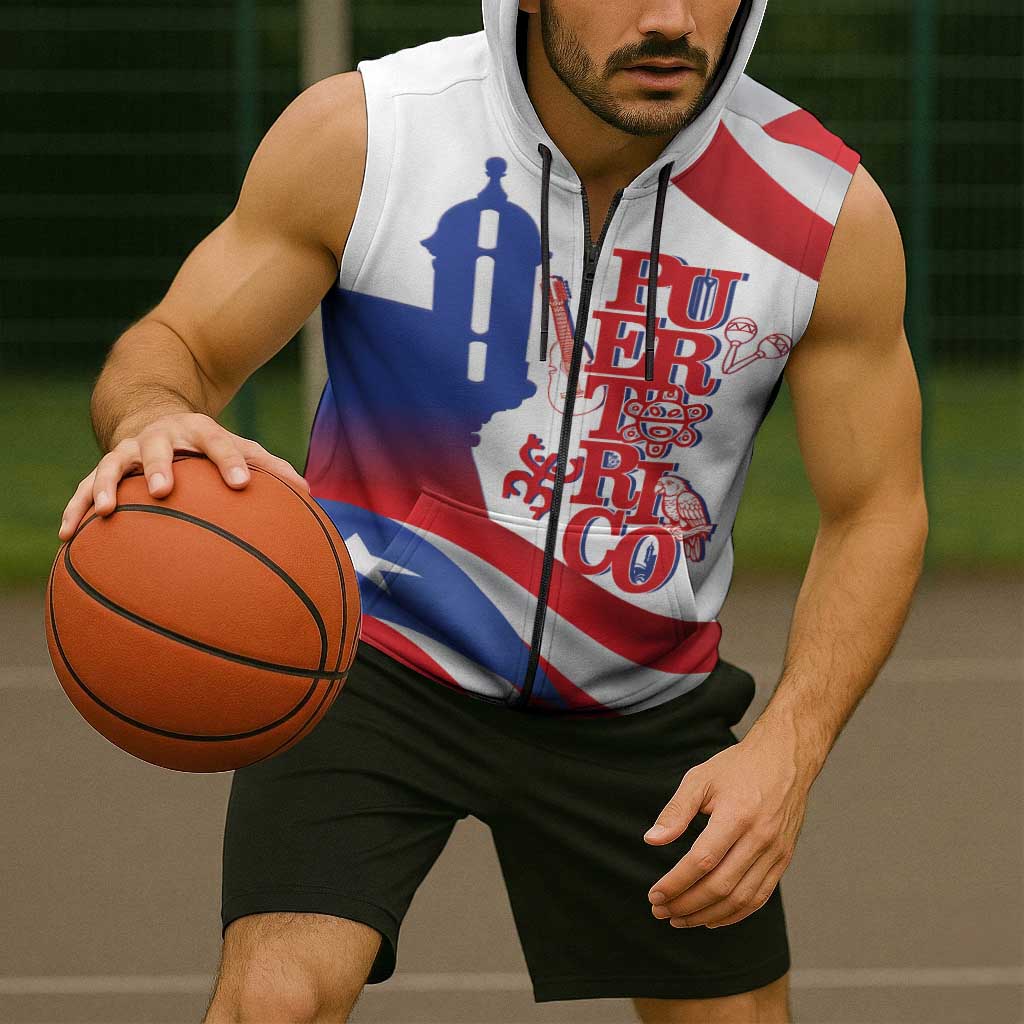 Puerto Rico Sleeveless Zip Hoodie Puerto Rican Proud El Morro Flag Wave Style