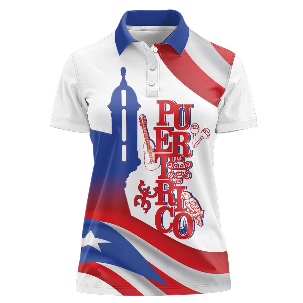 Puerto Rico Women Polo Shirt Puerto Rican Proud El Morro Flag Wave Style