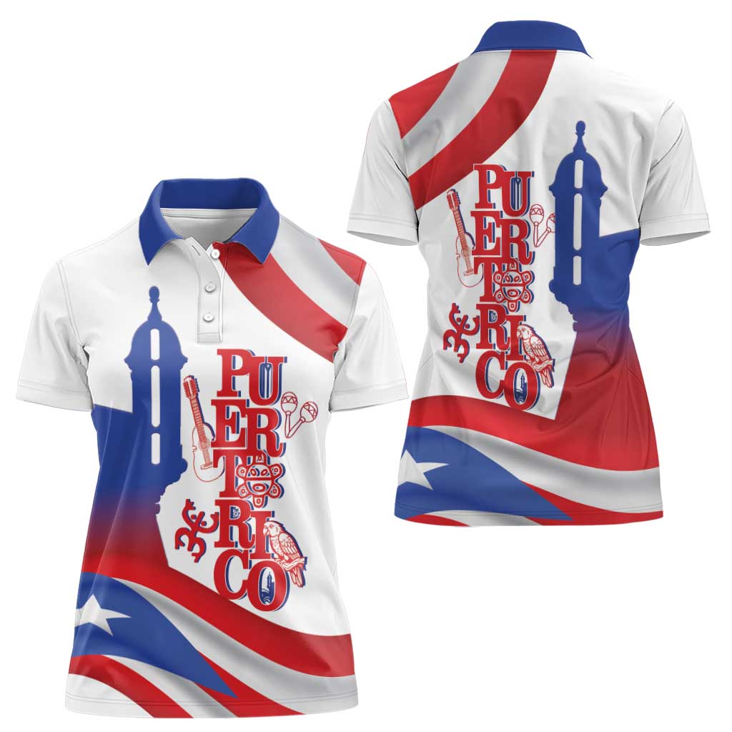 Puerto Rico Women Polo Shirt Puerto Rican Proud El Morro Flag Wave Style