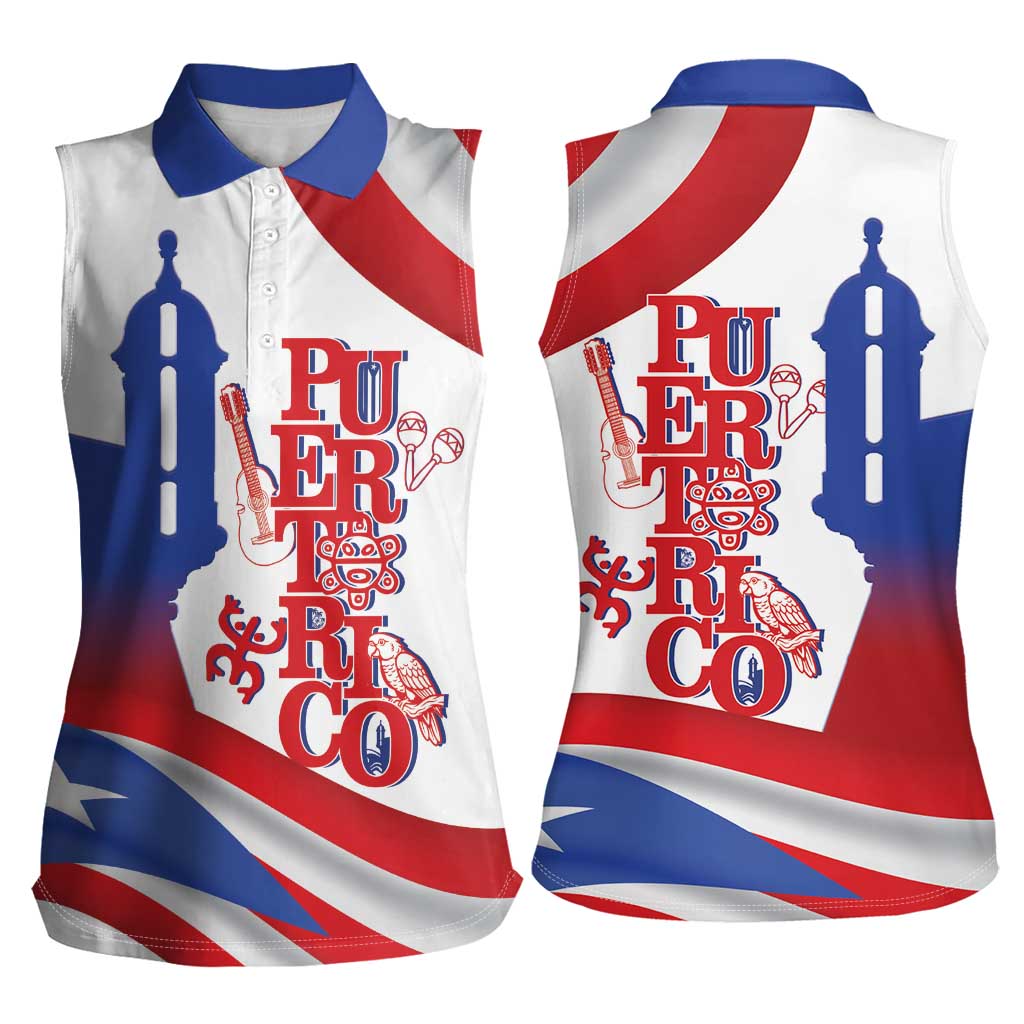Puerto Rico Women Sleeveless Polo Shirt Puerto Rican Proud El Morro Flag Wave Style