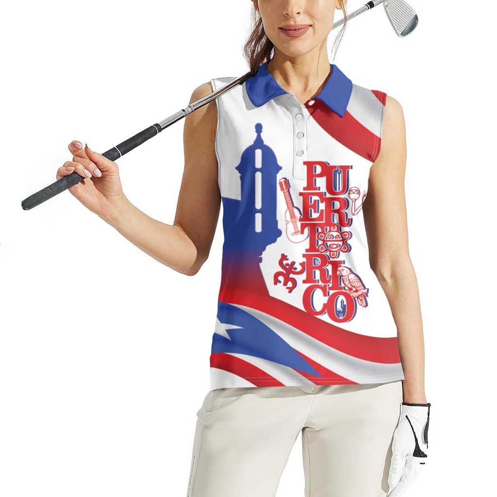 Puerto Rico Women Sleeveless Polo Shirt Puerto Rican Proud El Morro Flag Wave Style
