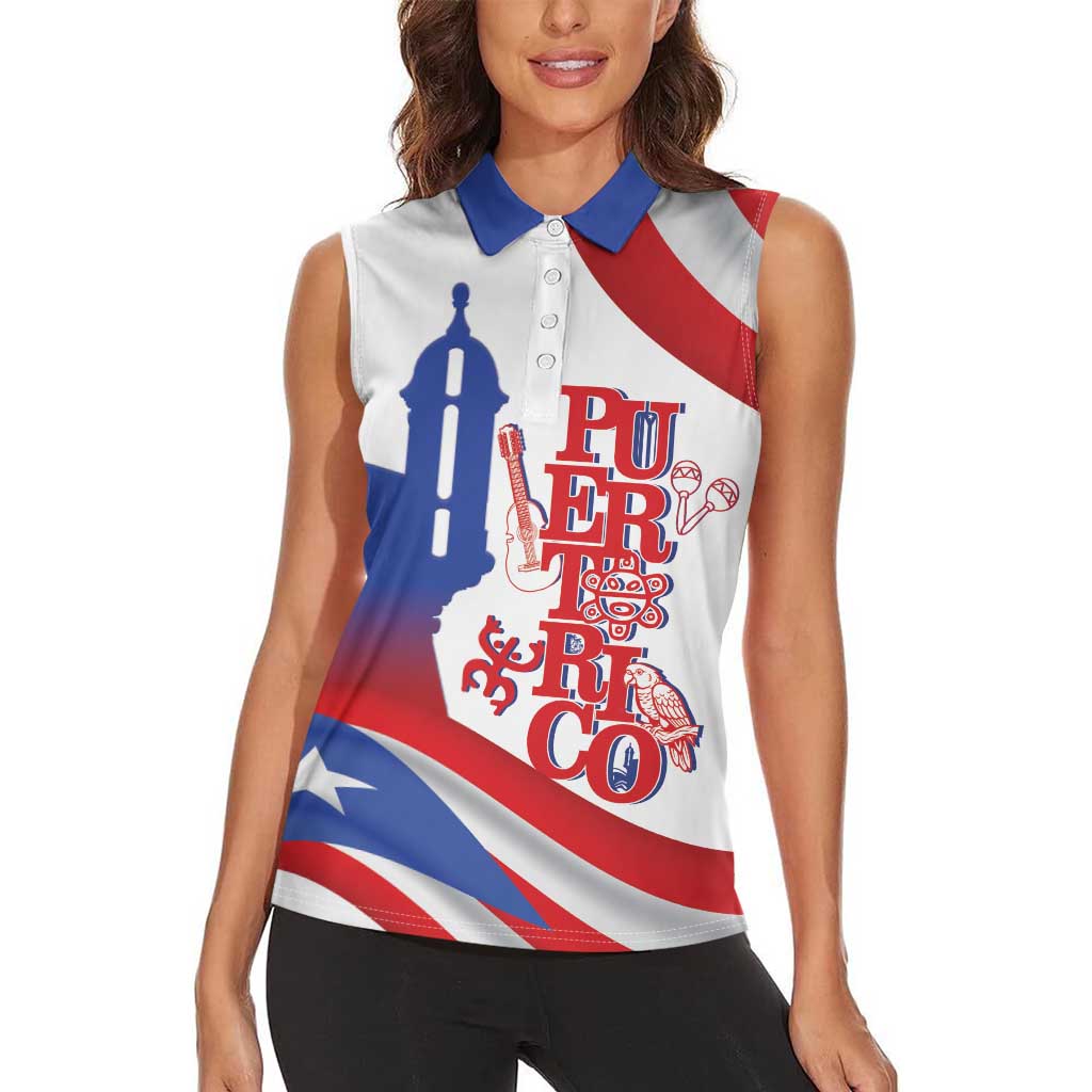 Puerto Rico Women Sleeveless Polo Shirt Puerto Rican Proud El Morro Flag Wave Style
