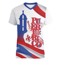 Puerto Rico Women V-Neck T-Shirt Puerto Rican Proud El Morro Flag Wave Style