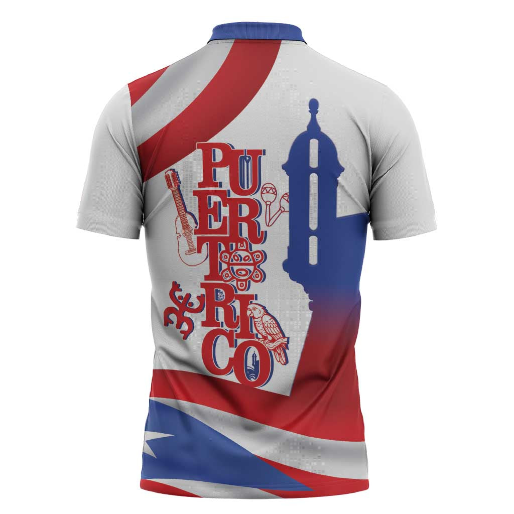 Puerto Rico Zipper Polo Shirt Puerto Rican Proud El Morro Flag Wave Style