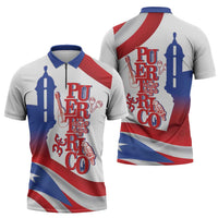 Puerto Rico Zipper Polo Shirt Puerto Rican Proud El Morro Flag Wave Style