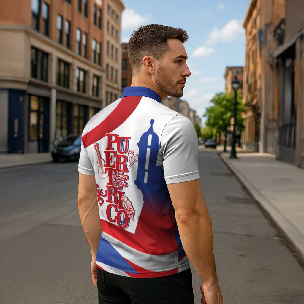 Puerto Rico Zipper Polo Shirt Puerto Rican Proud El Morro Flag Wave Style