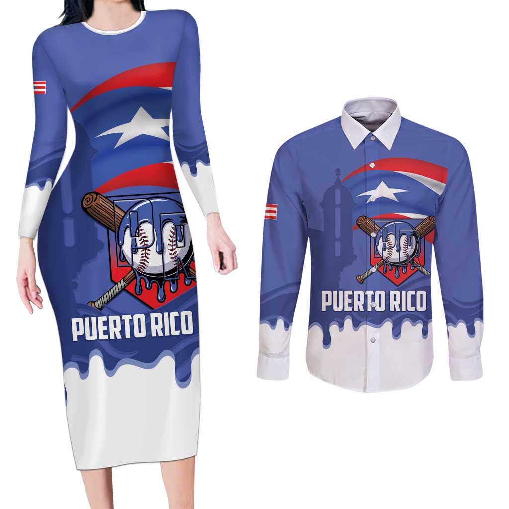 Puerto Rico 2026 Baseball Custom Couples Matching Long Sleeve Bodycon Dress and Long Sleeve Button Shirt Go Puerto Rican El Morro Drip Style