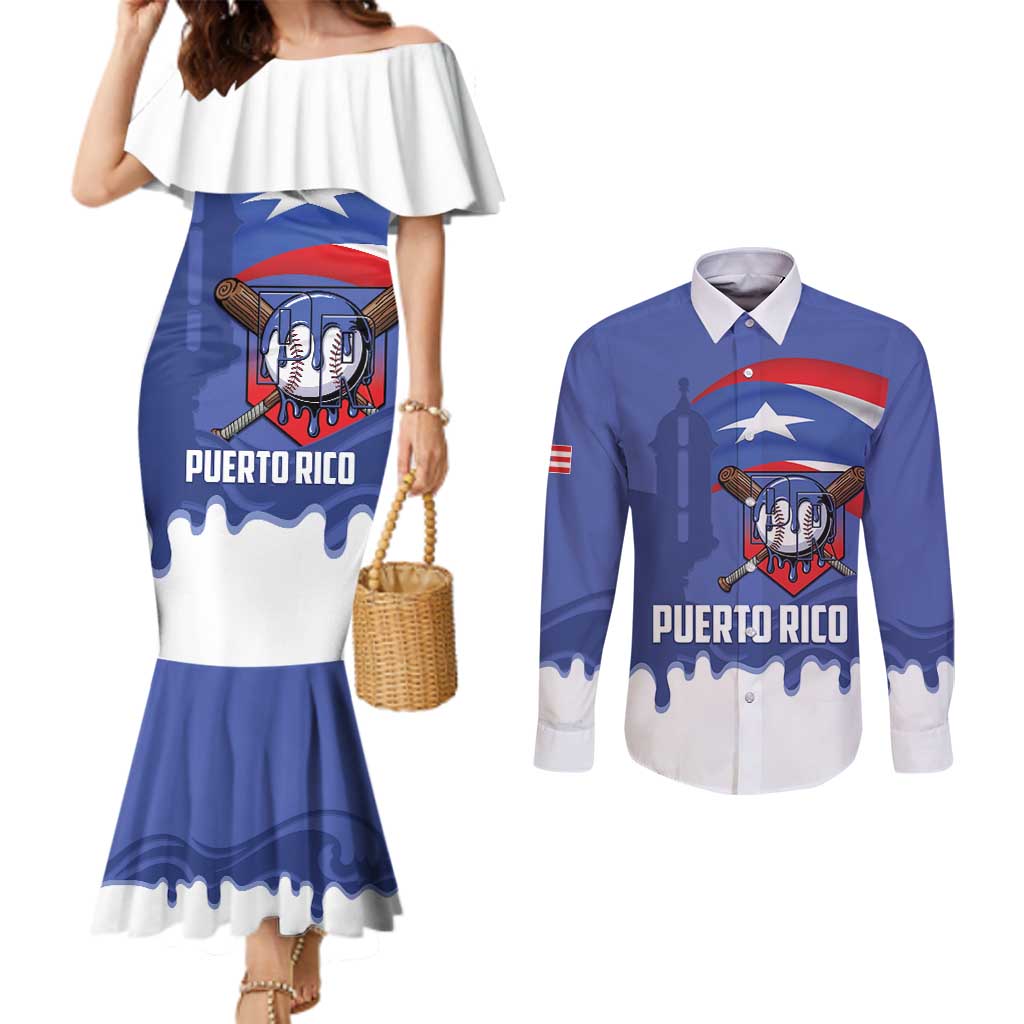 Puerto Rico 2026 Baseball Custom Couples Matching Mermaid Dress and Long Sleeve Button Shirt Go Puerto Rican El Morro Drip Style