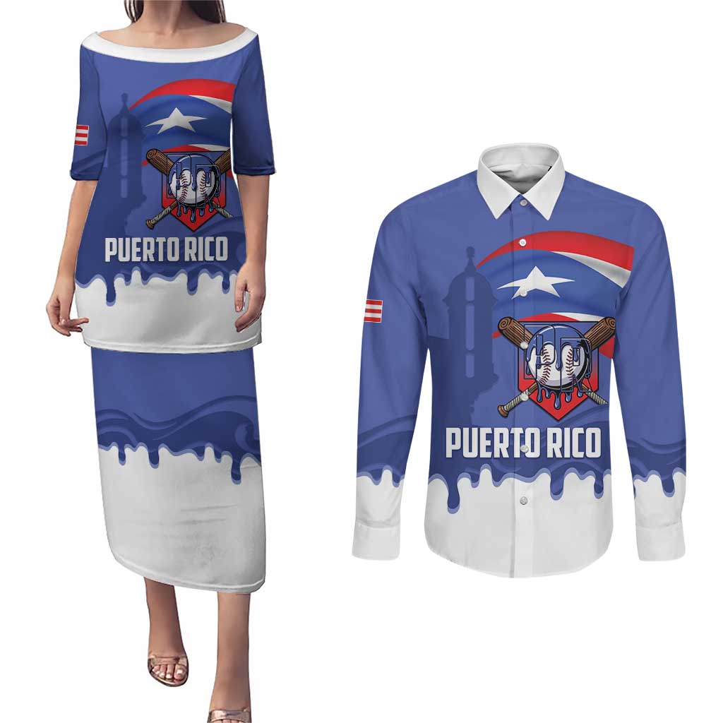 Puerto Rico 2026 Baseball Custom Couples Matching Puletasi and Long Sleeve Button Shirt Go Puerto Rican El Morro Drip Style