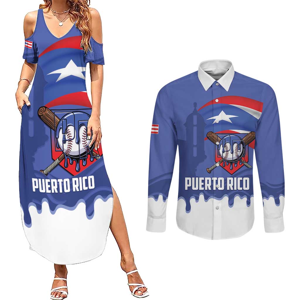 Puerto Rico 2026 Baseball Custom Couples Matching Summer Maxi Dress and Long Sleeve Button Shirt Go Puerto Rican El Morro Drip Style