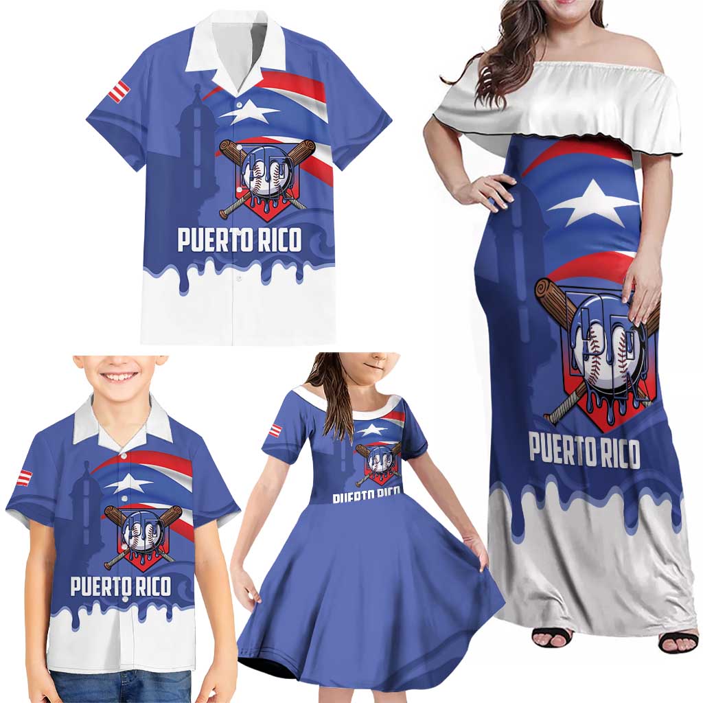 Puerto Rico 2026 Baseball Custom Family Matching Off Shoulder Maxi Dress and Hawaiian Shirt Go Puerto Rican El Morro Drip Style