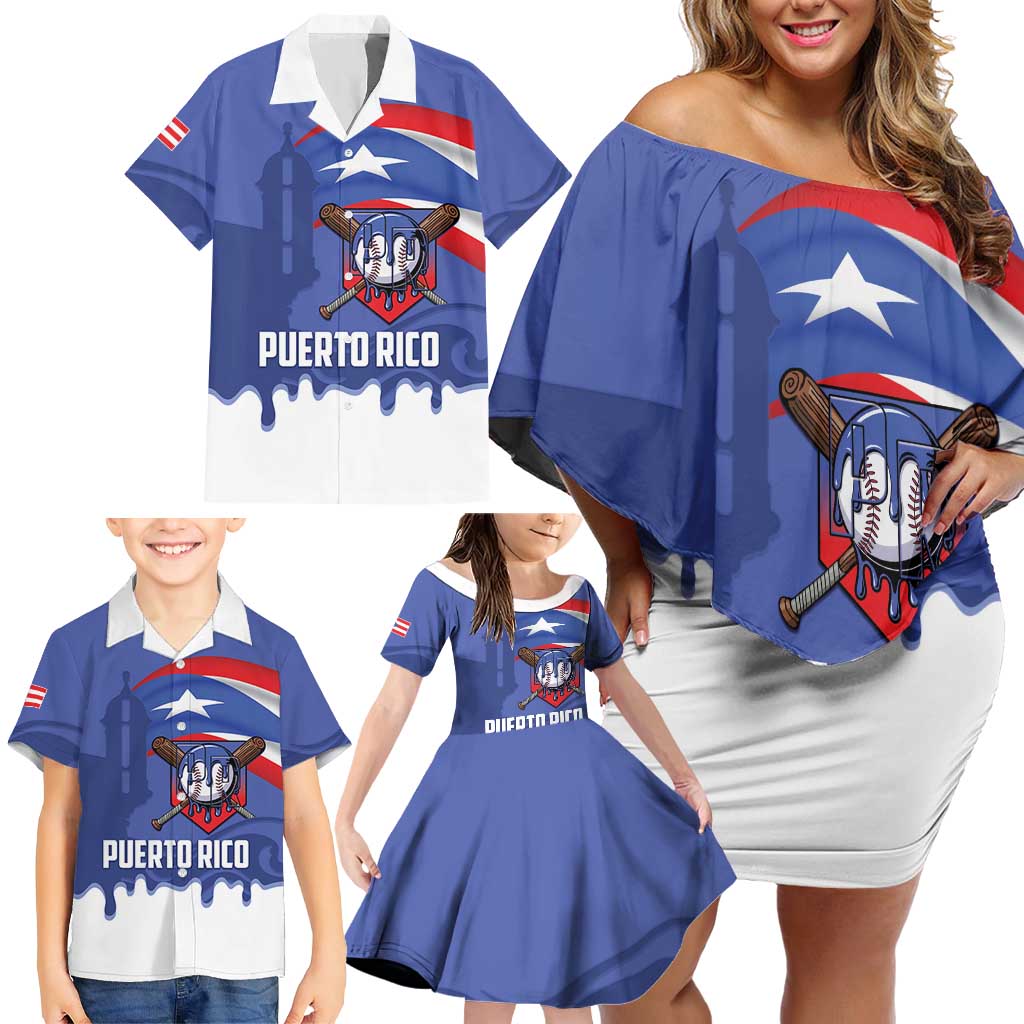 Puerto Rico 2026 Baseball Custom Family Matching Off Shoulder Short Dress and Hawaiian Shirt Go Puerto Rican El Morro Drip Style