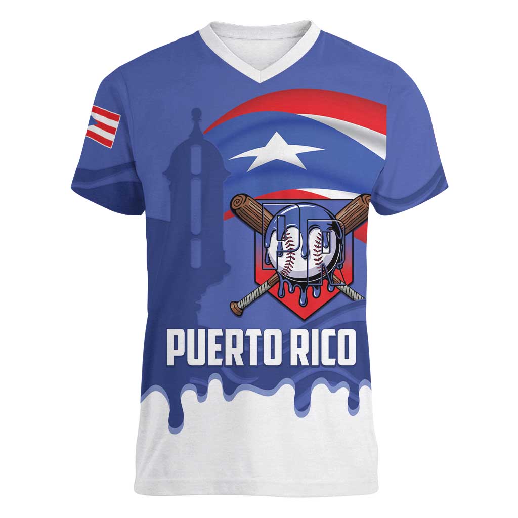 Puerto Rico 2026 Baseball Custom Women V-Neck T-Shirt Go Puerto Rican El Morro Drip Style