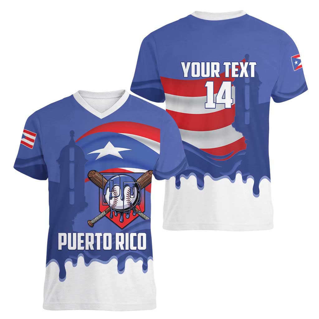 Puerto Rico 2026 Baseball Custom Women V-Neck T-Shirt Go Puerto Rican El Morro Drip Style