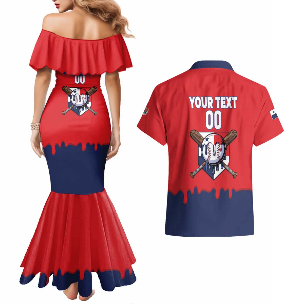 Panama 2026 Baseball Custom Couples Matching Mermaid Dress and Hawaiian Shirt Go Champions Drip Style