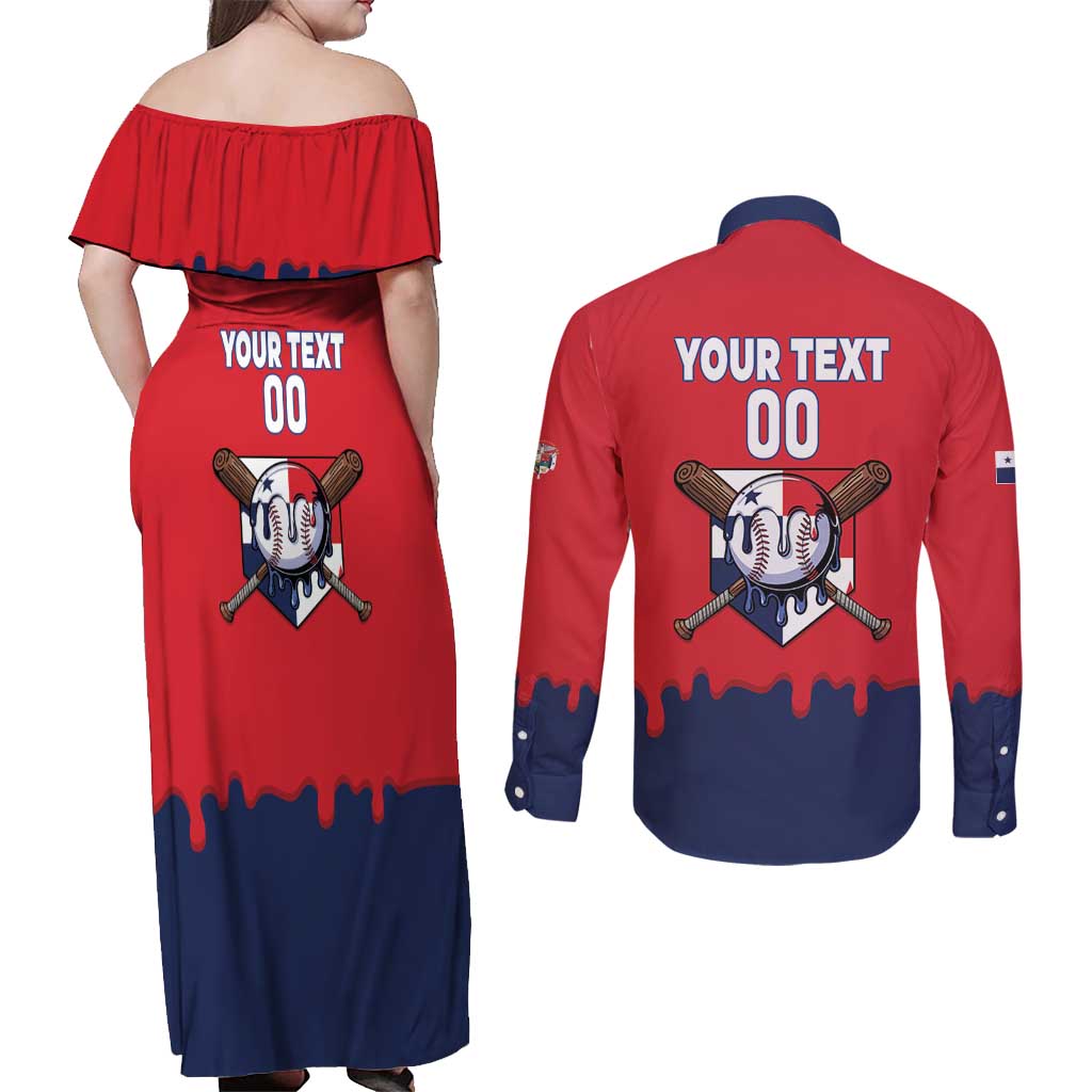 Panama 2026 Baseball Custom Couples Matching Off Shoulder Maxi Dress and Long Sleeve Button Shirt Go Champions Drip Style