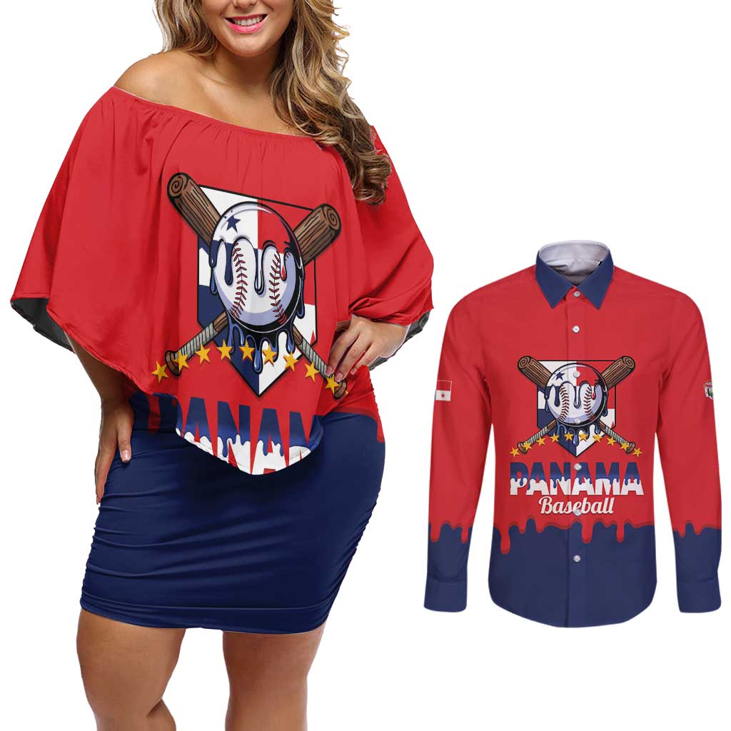 Panama 2026 Baseball Custom Couples Matching Off Shoulder Short Dress and Long Sleeve Button Shirt Go Champions Drip Style