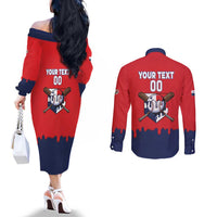 Panama 2026 Baseball Custom Couples Matching Off The Shoulder Long Sleeve Dress and Long Sleeve Button Shirt Go Champions Drip Style