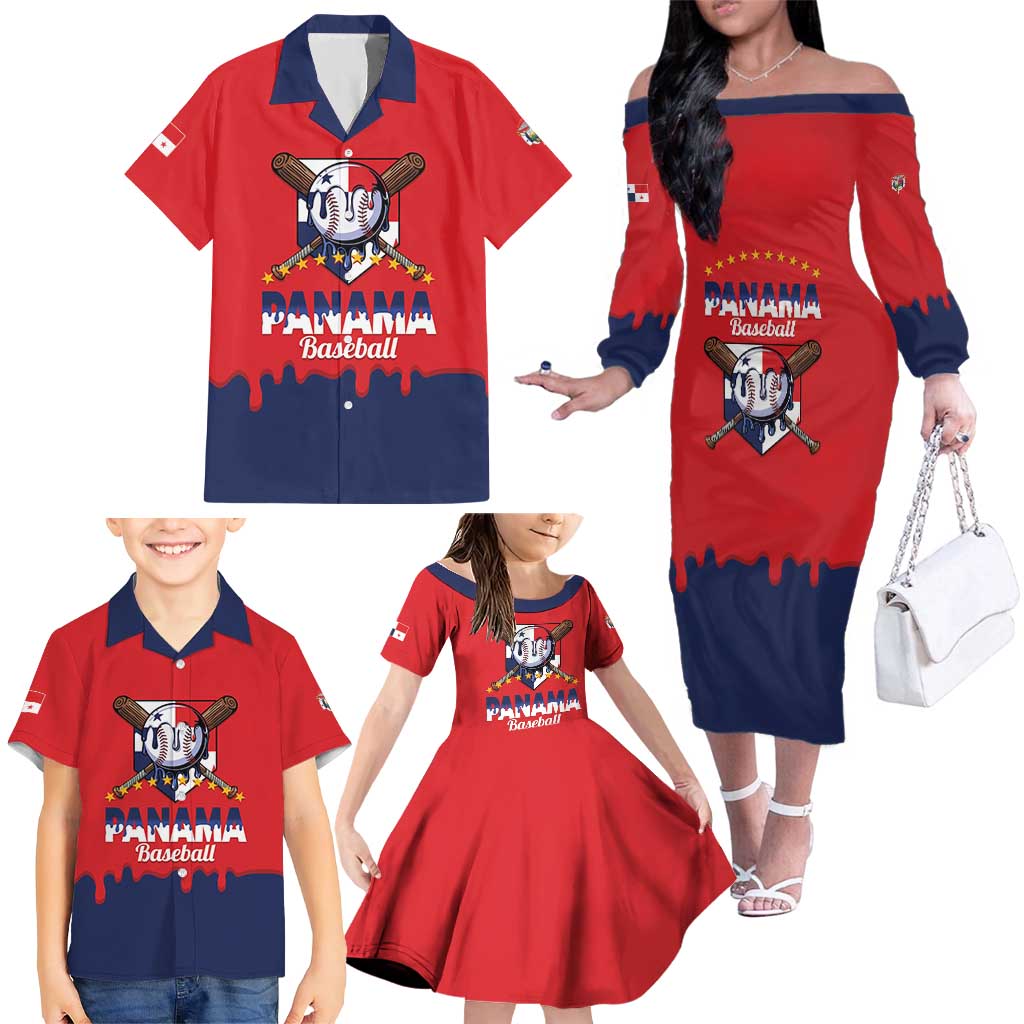 Panama 2026 Baseball Custom Family Matching Off The Shoulder Long Sleeve Dress and Hawaiian Shirt Go Champions Drip Style