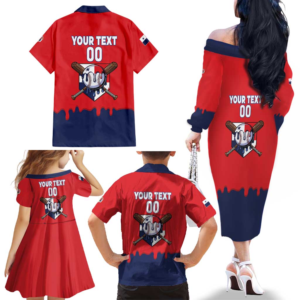 Panama 2026 Baseball Custom Family Matching Off The Shoulder Long Sleeve Dress and Hawaiian Shirt Go Champions Drip Style