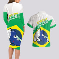 Brazil Jiujitsu Couples Matching Long Sleeve Bodycon Dress and Hawaiian Shirt BJJ 2024 Flag Vibes - Wonder Print Shop