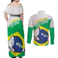 Brazil Jiujitsu Couples Matching Off Shoulder Maxi Dress and Long Sleeve Button Shirt BJJ 2024 Flag Vibes - Wonder Print Shop