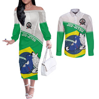 Brazil Jiujitsu Couples Matching Off The Shoulder Long Sleeve Dress and Long Sleeve Button Shirt BJJ 2024 Flag Vibes