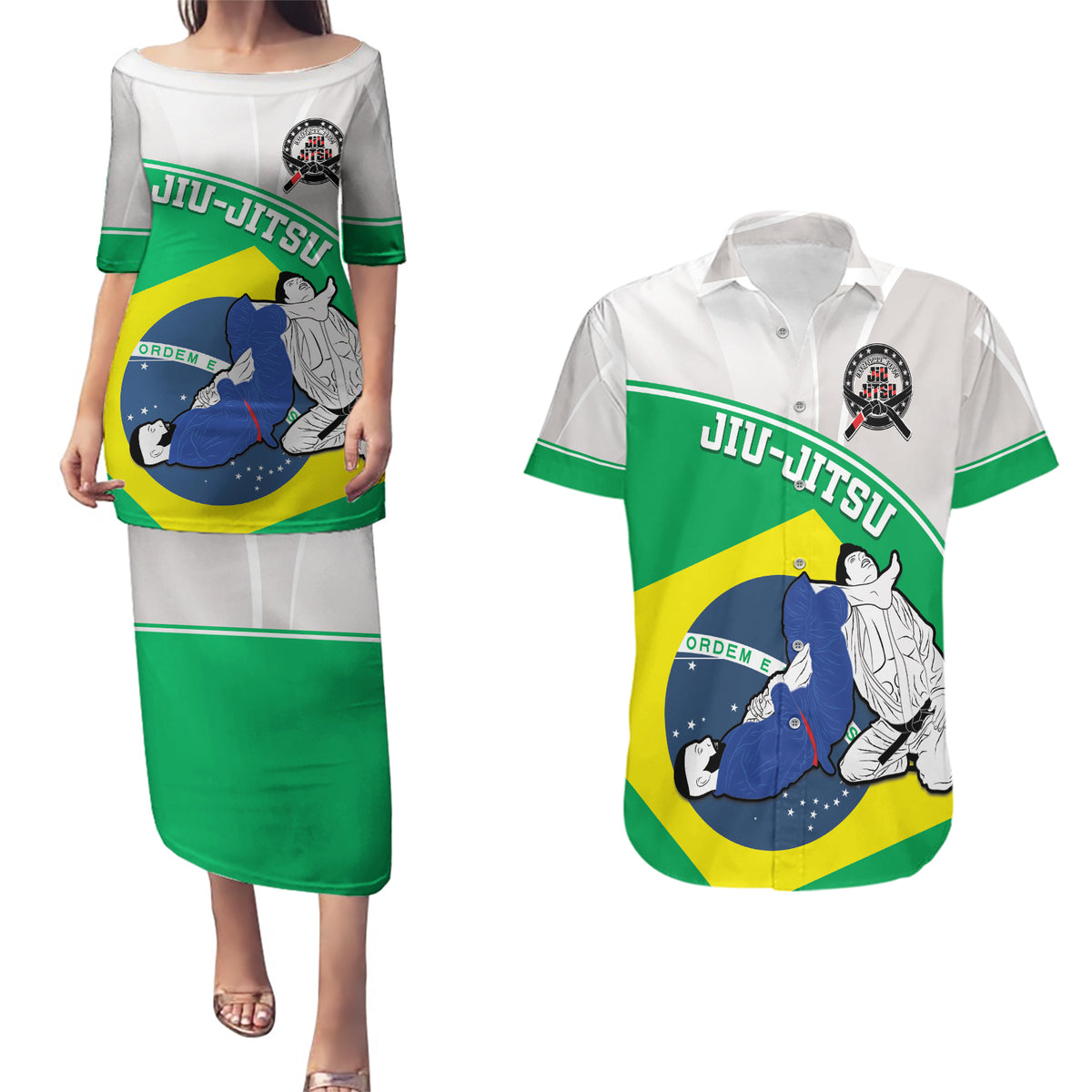 Brazil Jiujitsu Couples Matching Puletasi and Hawaiian Shirt BJJ 2024 Flag Vibes - Wonder Print Shop