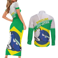 Brazil Jiujitsu Couples Matching Short Sleeve Bodycon Dress and Long Sleeve Button Shirt BJJ 2024 Flag Vibes - Wonder Print Shop