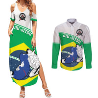 Brazil Jiujitsu Couples Matching Summer Maxi Dress and Long Sleeve Button Shirt BJJ 2024 Flag Vibes - Wonder Print Shop