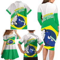 Brazil Jiujitsu Family Matching Long Sleeve Bodycon Dress and Hawaiian Shirt BJJ 2024 Flag Vibes - Wonder Print Shop