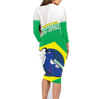 Brazil Jiujitsu Family Matching Long Sleeve Bodycon Dress and Hawaiian Shirt BJJ 2024 Flag Vibes - Wonder Print Shop