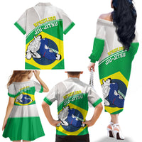 Brazil Jiujitsu Family Matching Off Shoulder Long Sleeve Dress and Hawaiian Shirt BJJ 2024 Flag Vibes - Wonder Print Shop