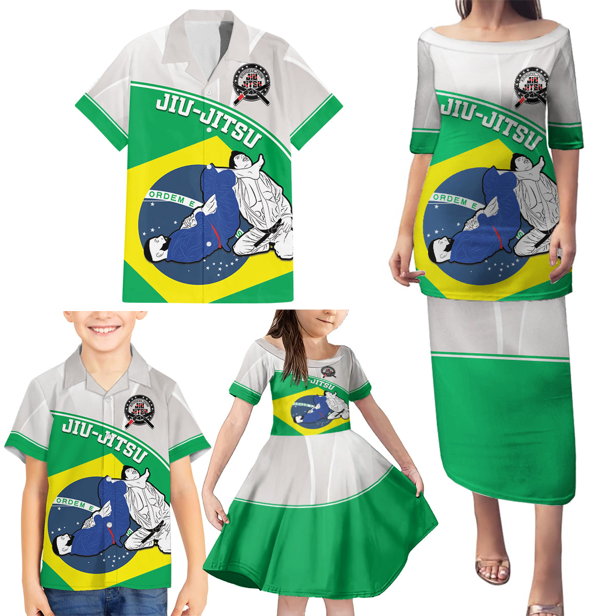 Brazil Jiujitsu Family Matching Puletasi and Hawaiian Shirt BJJ 2024 Flag Vibes - Wonder Print Shop