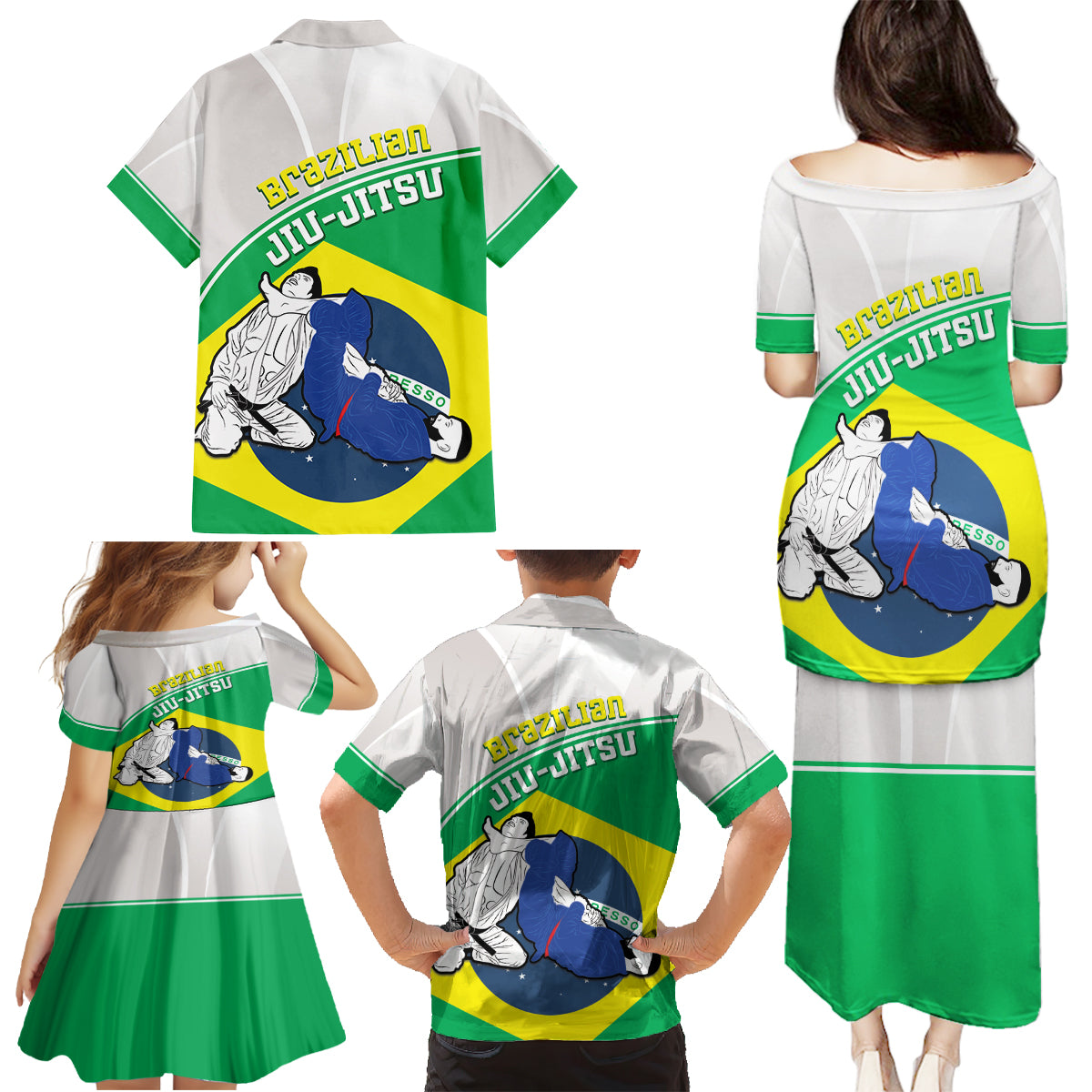 Brazil Jiujitsu Family Matching Puletasi and Hawaiian Shirt BJJ 2024 Flag Vibes - Wonder Print Shop