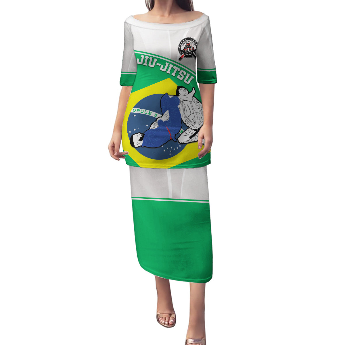 Brazil Jiujitsu Family Matching Puletasi and Hawaiian Shirt BJJ 2024 Flag Vibes - Wonder Print Shop