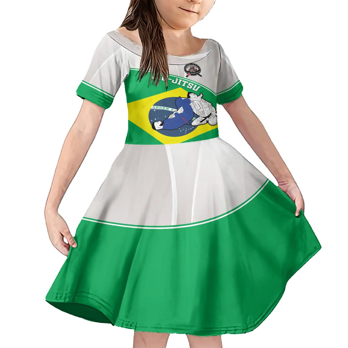Brazil Jiujitsu Family Matching Short Sleeve Bodycon Dress and Hawaiian Shirt BJJ 2024 Flag Vibes - Wonder Print Shop