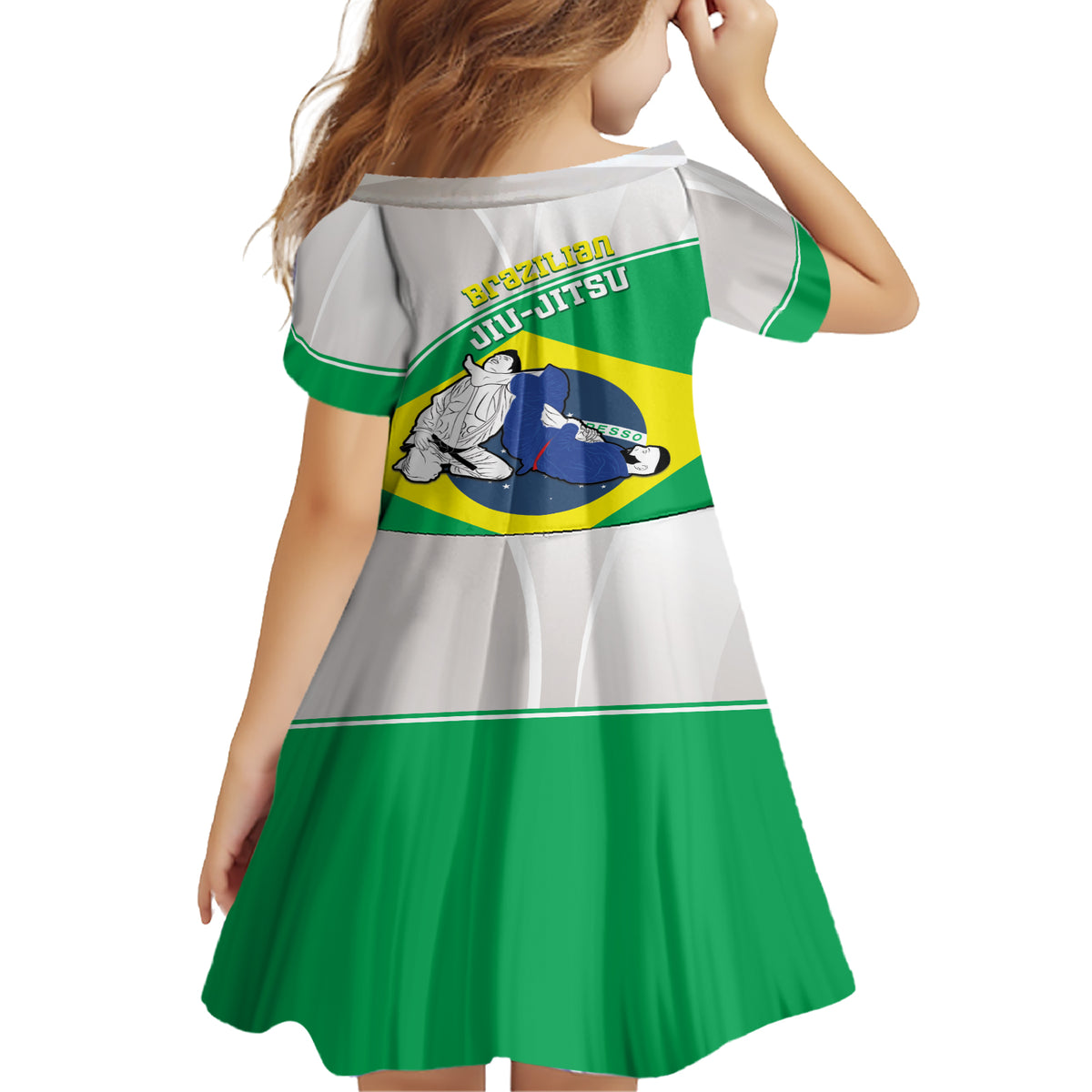 Brazil Jiujitsu Family Matching Short Sleeve Bodycon Dress and Hawaiian Shirt BJJ 2024 Flag Vibes - Wonder Print Shop