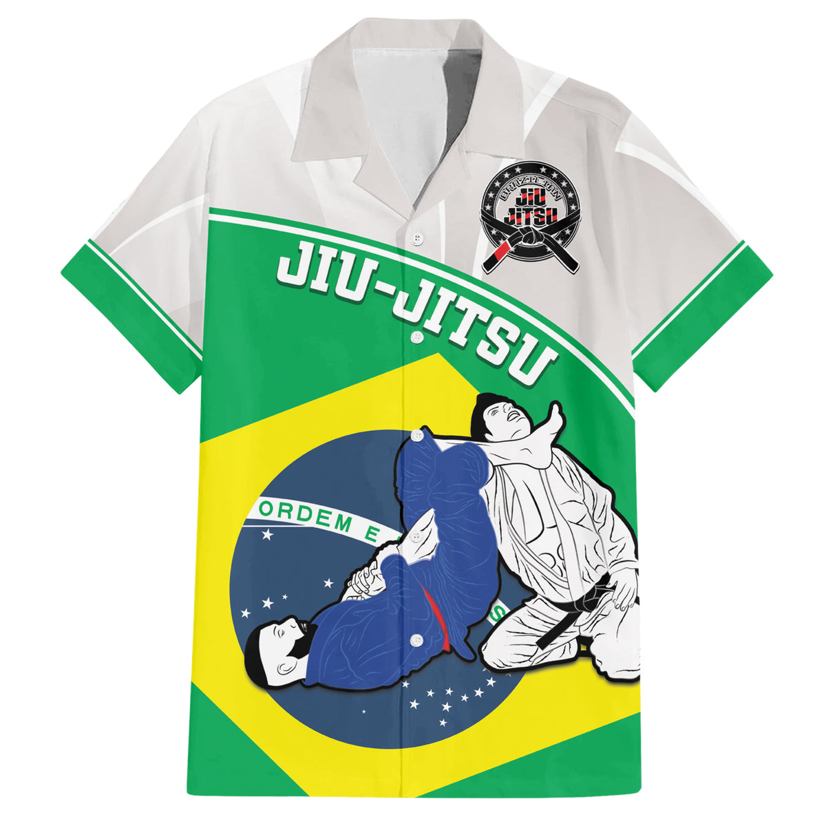 Brazil Jiujitsu Family Matching Short Sleeve Bodycon Dress and Hawaiian Shirt BJJ 2024 Flag Vibes - Wonder Print Shop